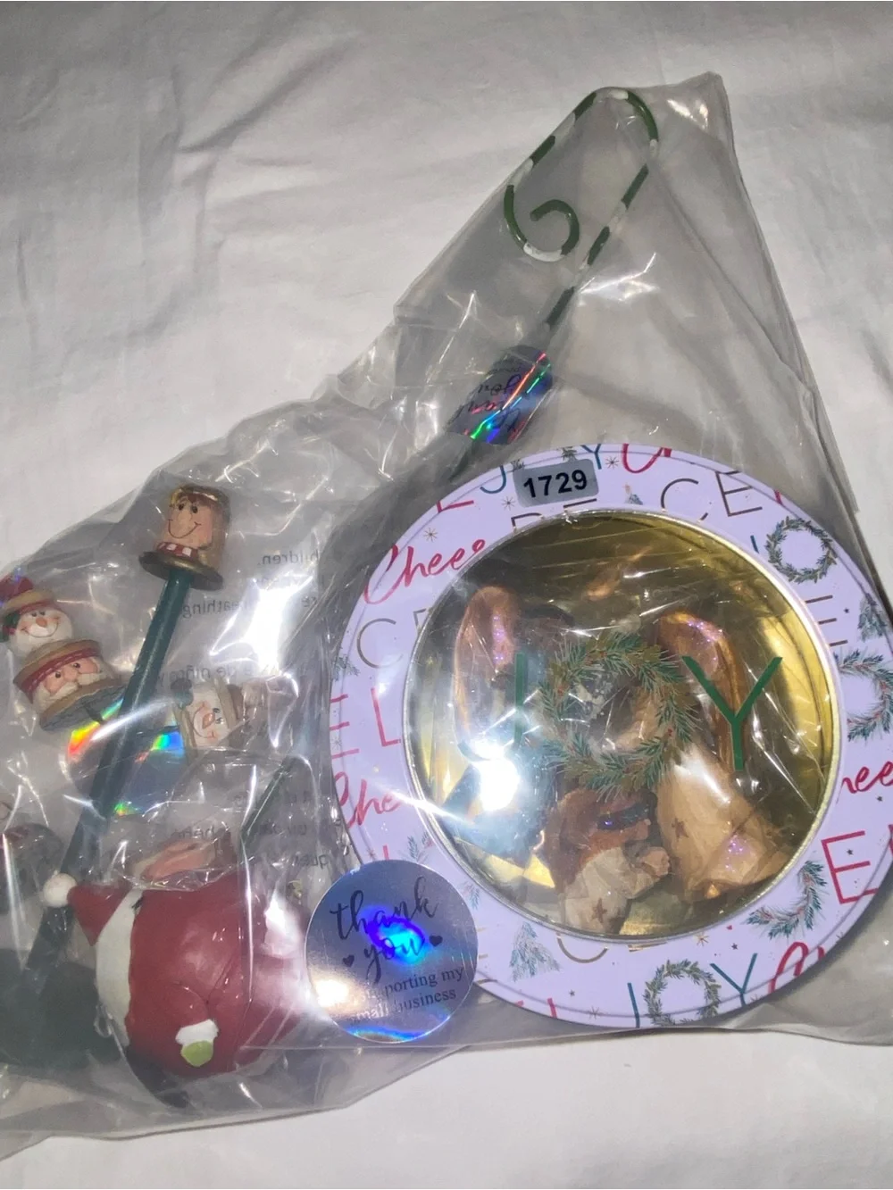 Hand-Painted Holiday Set: 3 Angels; 1 Thimble tree; 1 Santa candle snuffer